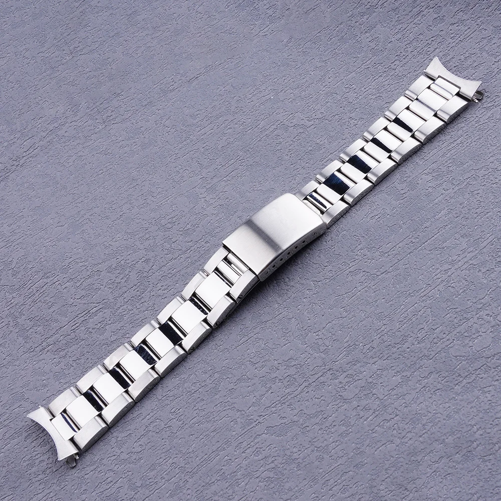 19mm Watch Band Strap Silver Polishing Hollow Curved End Oyster Style Bracelet For SEIKO 5 SNXS73 75 77 79 80 81 SNFF05 SNXG47