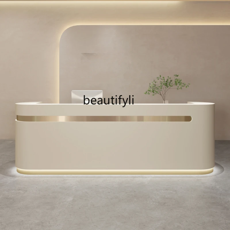 Light Luxury High Sense Beauty Salon Bar Clothing Store Company Manicure Barber Shop Stainless Steel Arc Front Desk Reception