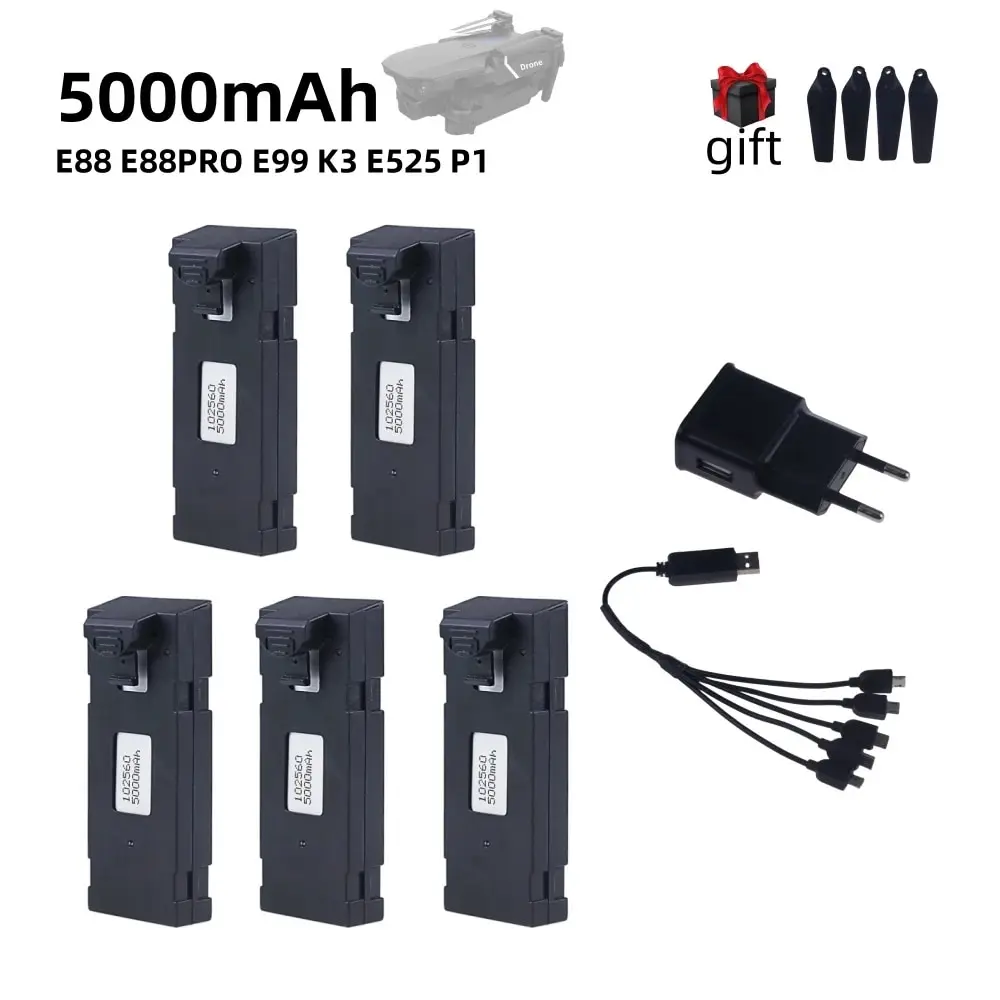Upgrade 5000mAh E88 Batterij 3.7V Batterij Voor E88 E88PRO E99 E525 P1 K3 P10 A13 S98 RC Drone RC quadcopter Onderdelen Batterij