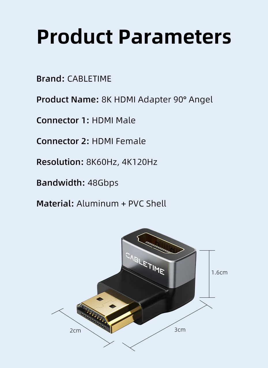 CABLETIME 8K HDMI Adapter Stecker auf Buchse Konverter Adapter UHD2.1 Unterstützung 8K HDMI 2.1 4K 120Hz 48Gbps für HDTV Laptop PS5 – Detail 17