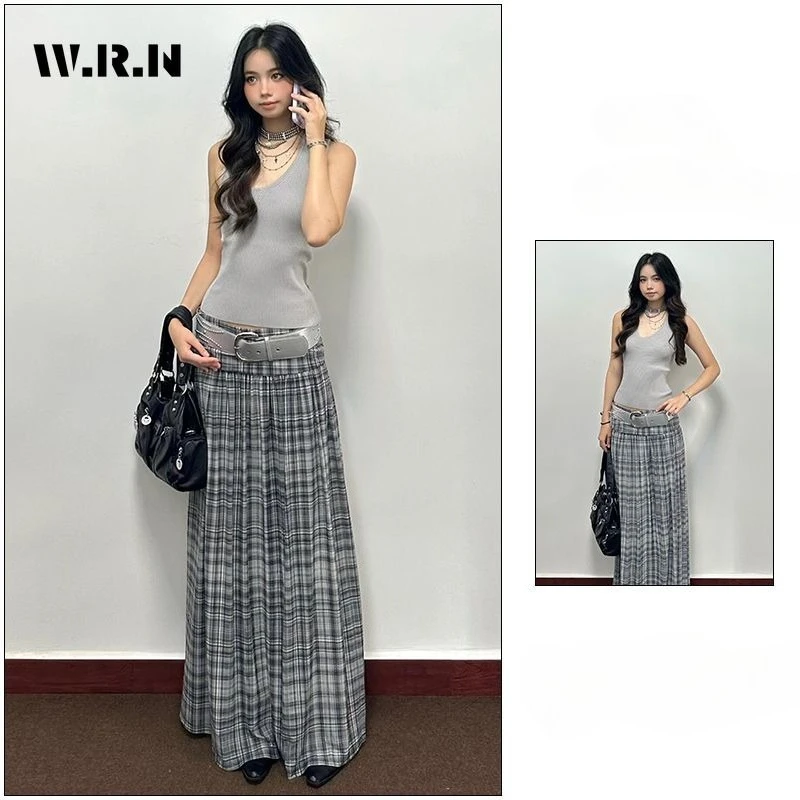 

High Street модные клетчатые юбки средней длины, женские повседневные юбки-карандаш, летняя уличная одежда с высокой талией, винтажная юбка трапециевидной формы