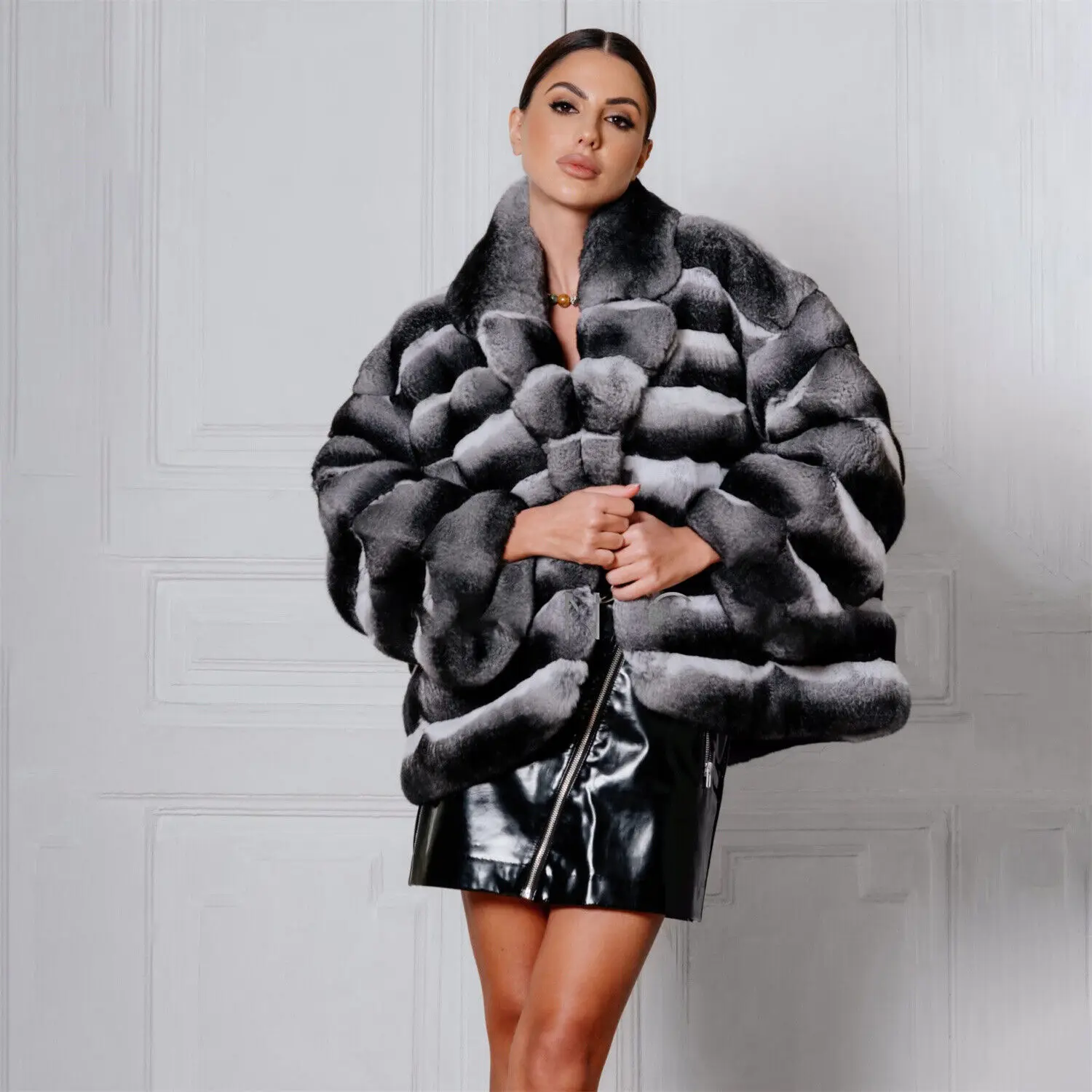 New Women's Luxury Natural Real Rex Rabbit Fur Coat Jacket Female Winter Genuine Rex Rabbit Fur Thick Overcoat