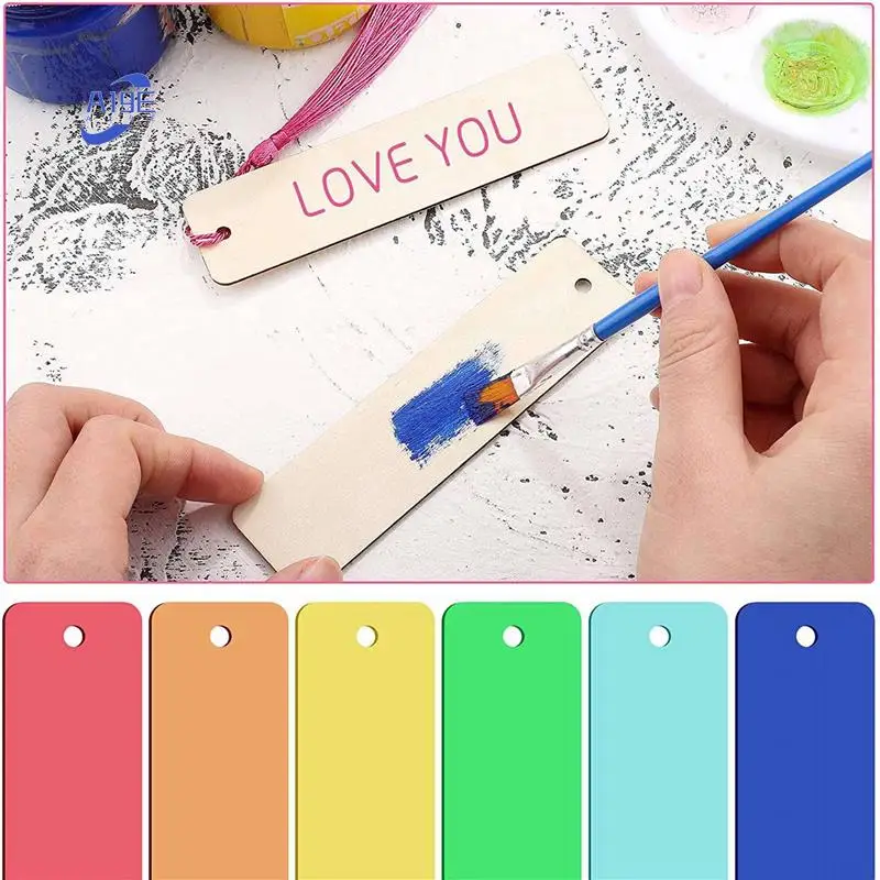 A19E-72 PCS Blank Wood Bookmarks And Tassels Rectangle Book Mark For Kids Painting Production Home DIY Craft Decorate