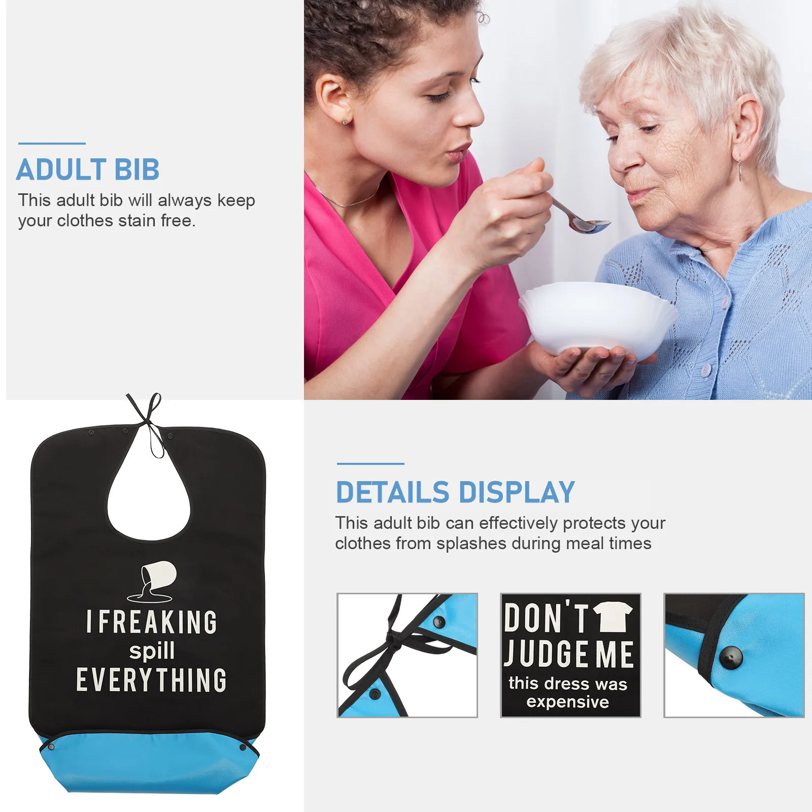 

Waterproof Adult Bib Soft Polyester Lace Button Design Comfortable for Elderly Convalescent Disabled Reusable Dinner Bib