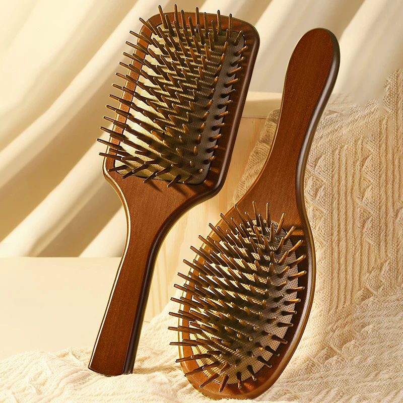 

1pcs Sandalwood Hand Carved Air Cushion Comb With Wood Teeth, Scalp Massage Brush For All Hair Types, Wooden Hair Styling