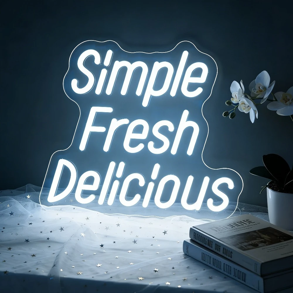 Simple Fresh Delicious Dimmable LED Neon Sign for Kitchen Decor USB Neon Light Restaurant Cafe Healthy Food Wall Decor Gift
