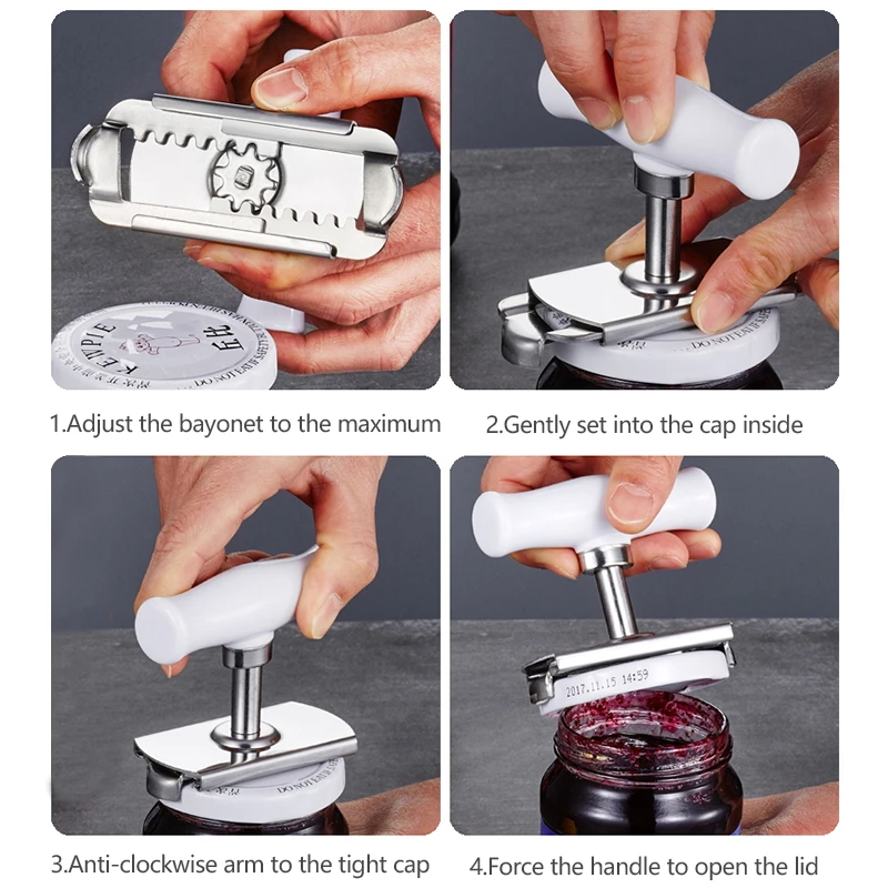 Stainless Steel Jar Opener Adjustable Glass Lids off Jar Opener Bottle Opener Kitchen Accessories Can Opener for 3-9.5CM