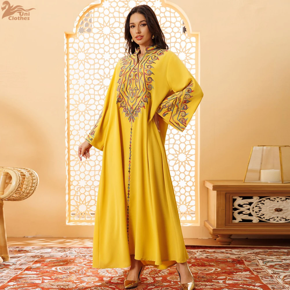 Uni Embroidered Gold Stamping Dubai Turkey Islam Dress Kebaya Robe Femme Musulmane Kaftan Abayas For Women Muslim Kimono