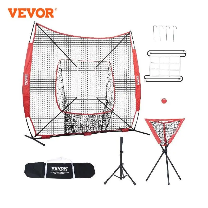 

VEVOR 7ft x 7ft Portable Baseball Softball Practice Training Net for Hitting Catching Pitching with Carry Bag Ball Collector