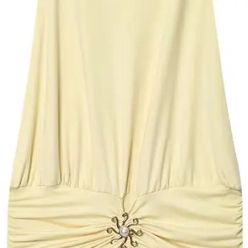 

TRAFZA Women Summer Sexy Slim Short Top Solid Backless Pleated Metal Decoration Button Woman's Fashion Sleeveless Tank Tops 2025
