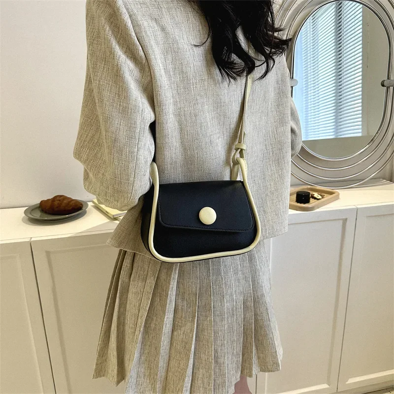 Korean Sweet Women Bag PU Leather Casual Panelled Soft Hasp Handbags Shoulder Bag Pures and Bags Crossbody Girls Bag Simple