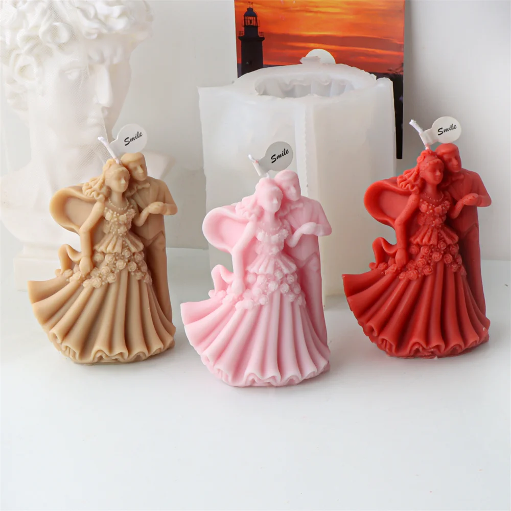 Silicone Bride & Groom Aroma Statue Mold DIY Newlywed Couple Baking Tool ValentineDay Handmade Soap Plaster Marry Couple Mold