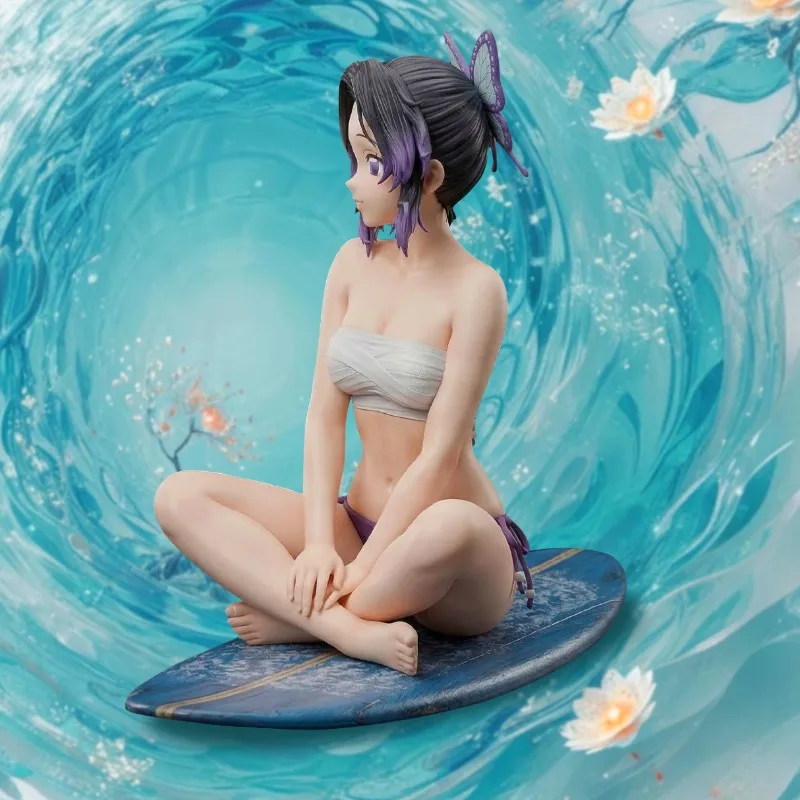 Anime Demon Slayer Kochou Shinobu Swimsuit Surfboard Sitting Figure GK Statue Model Doll Collectible Ornament Toy For Gift view 3