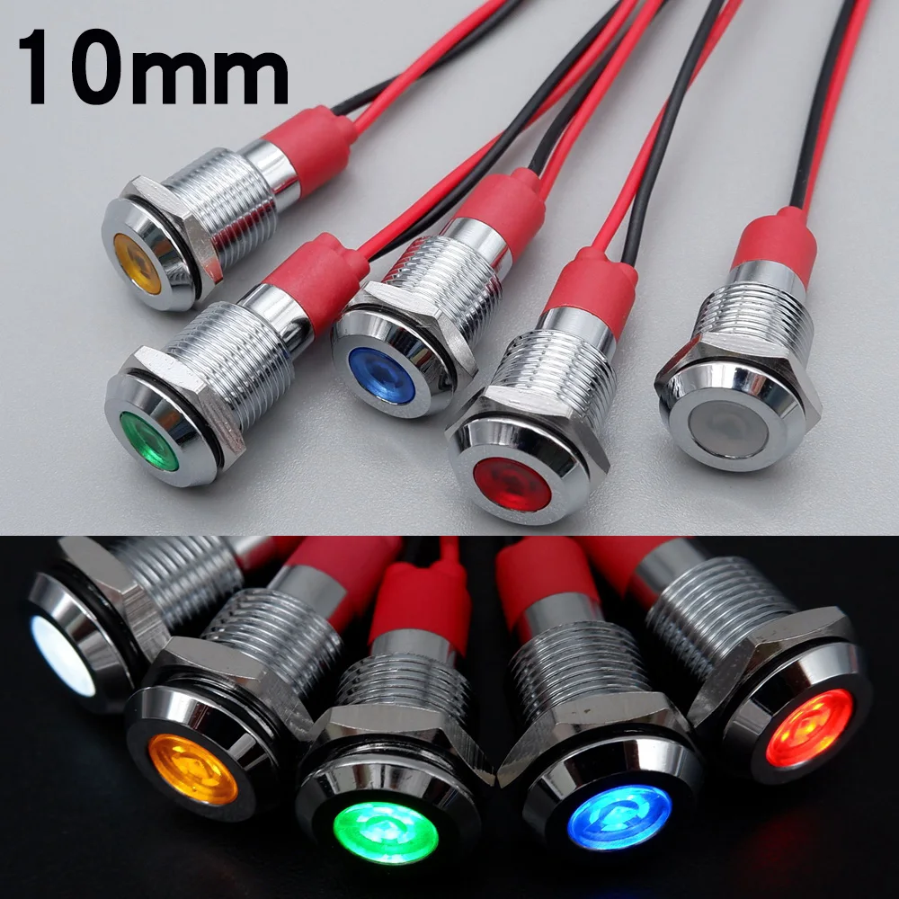 

1pcs Metal LED Warning Indicator Light Waterproof 10mm With Wire Signal Lamp 3V 6V 12V 24V 110V 220V Red Green Blue Yellow ﻿