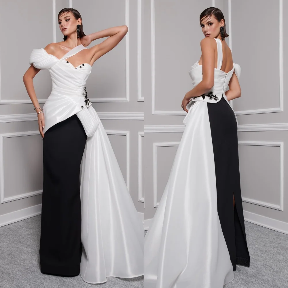 Jersey Beading Draped Pleat Engagement A-line Off-the-shoulder Bespoke Occasion Gown Long Dresses