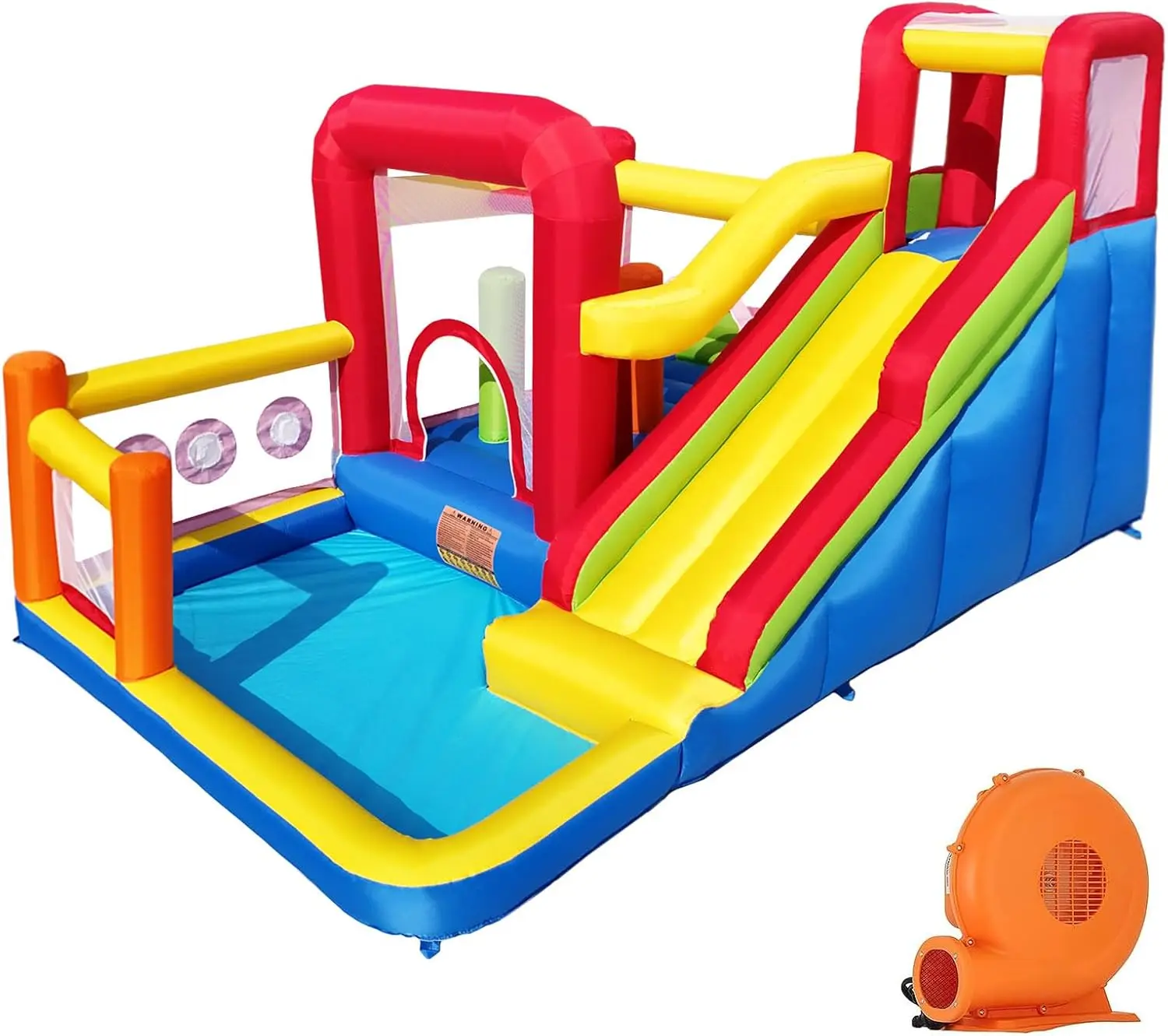 Inflatable Bounce Castle for Kids with Blower, Bouncy Jumping House Including Slide, Climbing Wall, Obstacle Course, Trampoline, and Ball Pit Pool for Indoor & Outdoor Use
