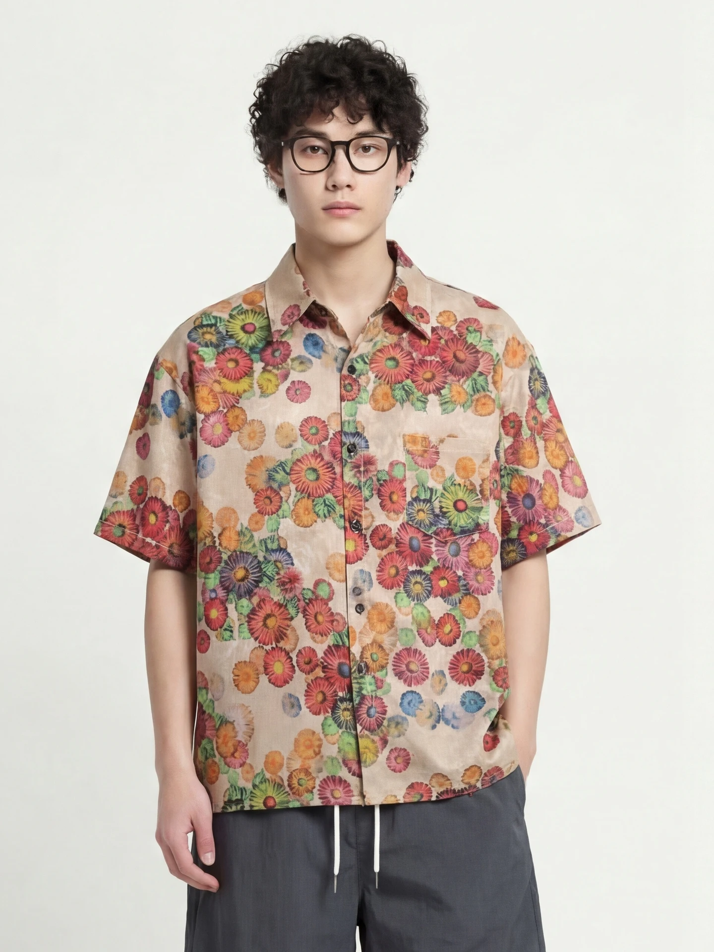 

Свободная повседневная рубашка с цветочным принтом из дышащего полиэфирного волокна для весны и осени, для подростков и взрослых