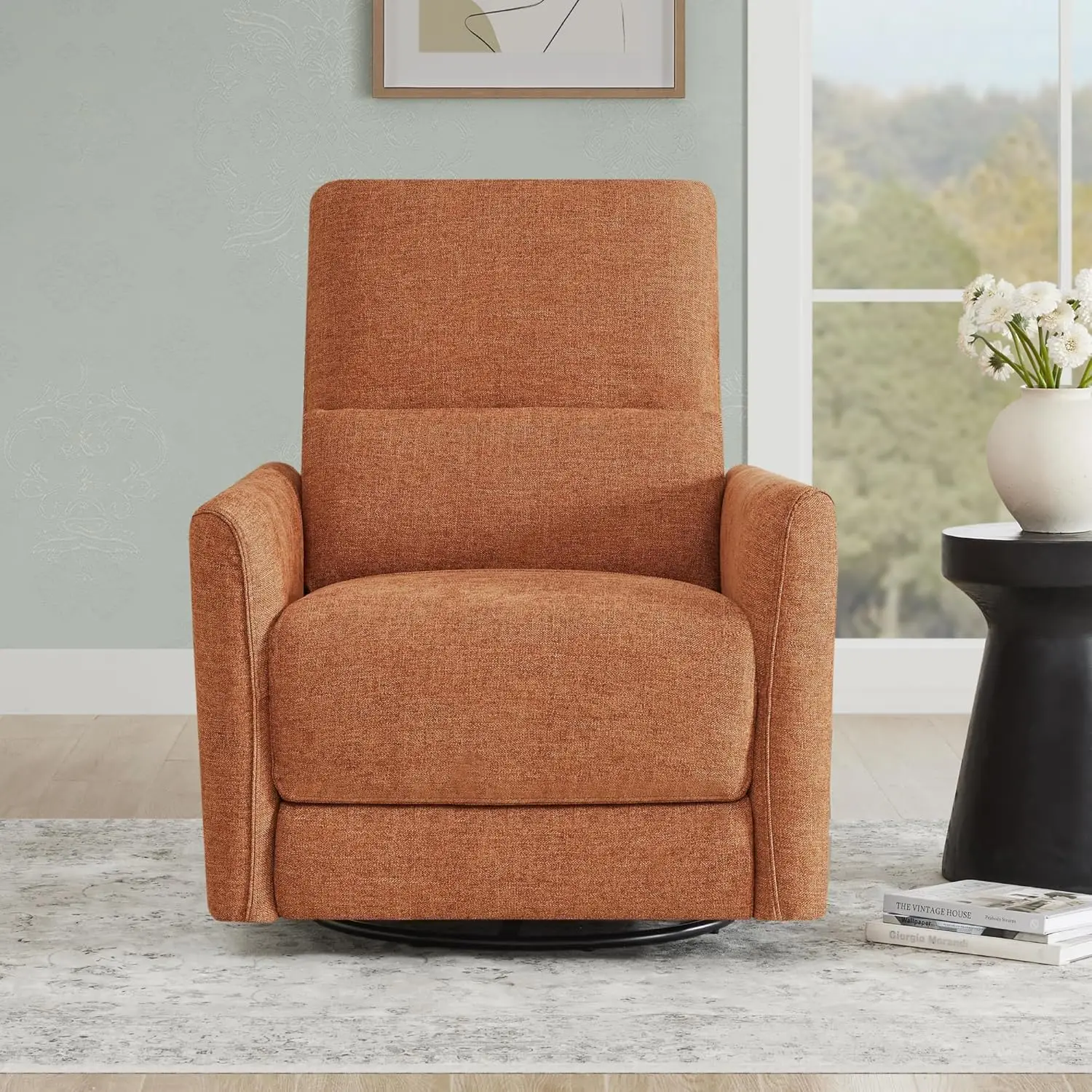 Recliner Chair Swivel Glider, FSC Certified Fabric Living Room Nursery Reclining Sofa Chair with Lumbar Support,Terracotta