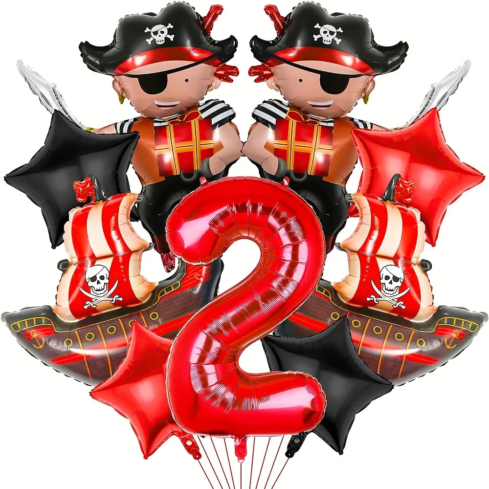 Piratenschiff Piratenballon Piraten-Geburtstagsballon Zahlenballon-Set Piraten-Party-Dekoration Piraten-Geburtstagsparty-Dekoration für Jungen – Detail 2