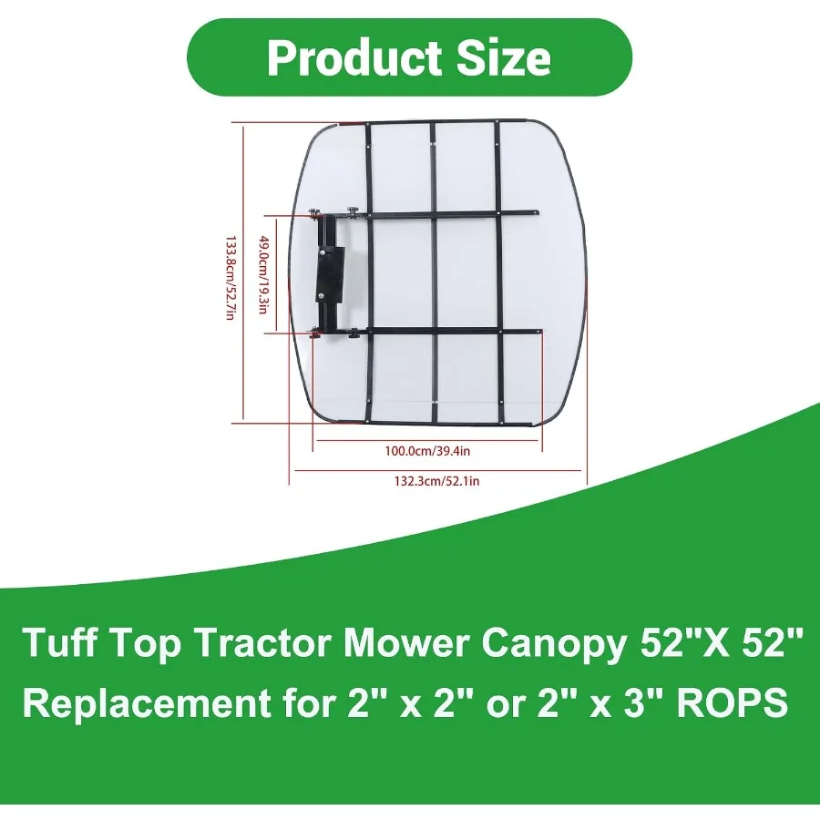 Tuff Top Tractor Mower Canopy 52X 52 Replacement for 2 x 2 or 2 x 3 ROPS -White