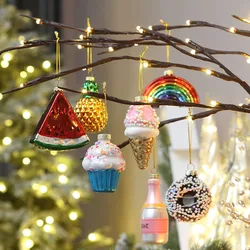 1pcs Christmas Tree Decorations Avocado Fruit Pineapple Cupcake Donut Ice Cream 2024 New Year Xmas Tree Hanging Home Ornament