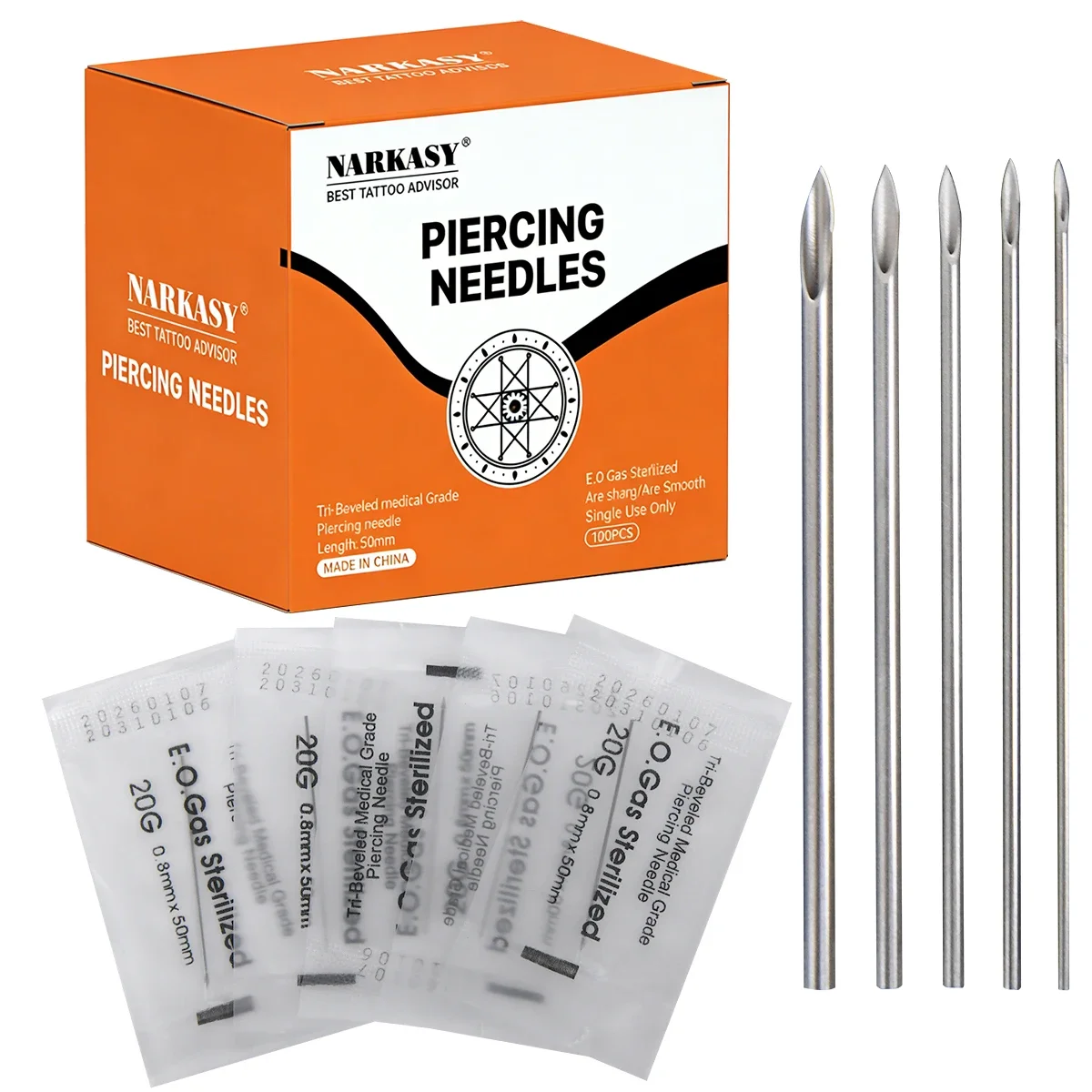 200/100/50PCS Piercing Needles Surgical Steel Disposable Body Piercing Needles E.O.Gas Sterilized Permanent Makeup Tattoo Needle