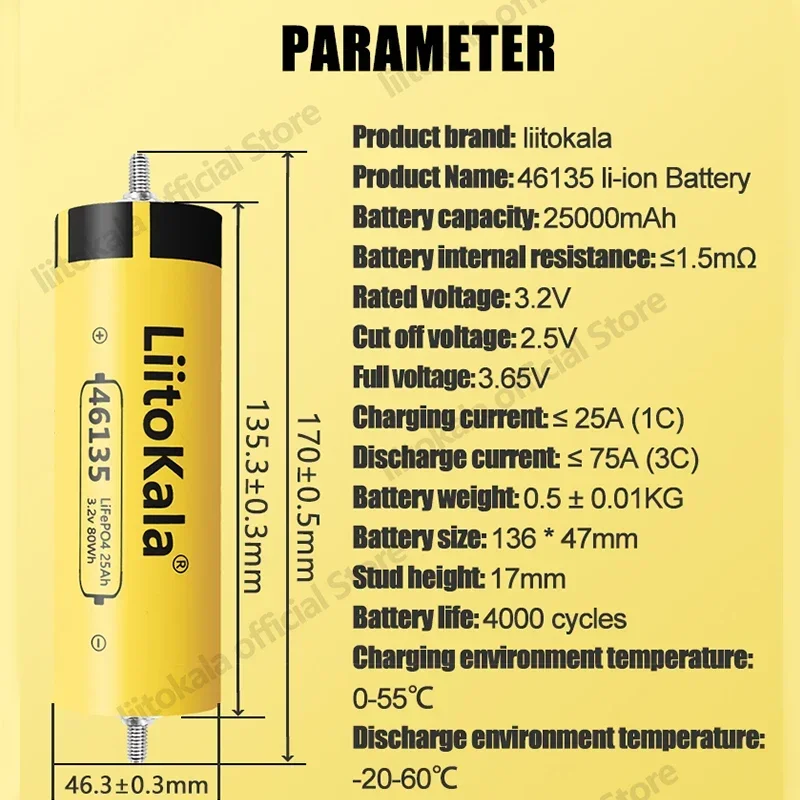 40 قطعة LiitoKala 3.2V25Ah LifePo4 بطارية ليثيوم 3C عالية استنزاف لتقوم بها بنفسك 12 فولت 24 فولت الشمسية العاكس مركبة كهربية مدرب عربة جولف