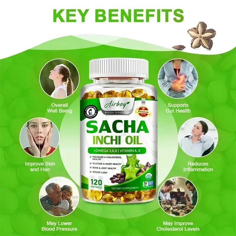 

Sacha Inchi Oil Capsules - Supports Brain, Heart, Eye, Skin Health, Balances Cholesterol, Improves Digestion, Boosts ImmunitySup