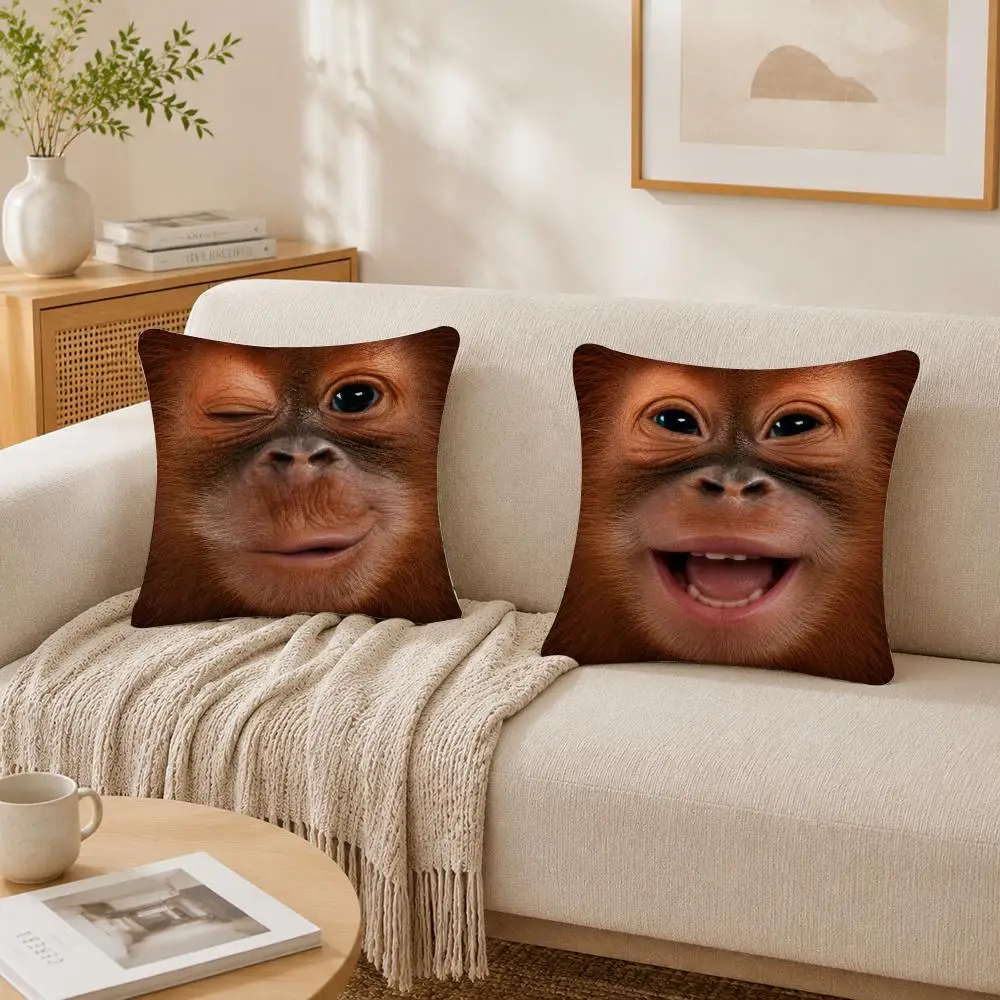 Cute Monkey Face Cushion Cover Double-Sided Plush Sofa Cushion Covers Organic Breathable Invisible Zipper
