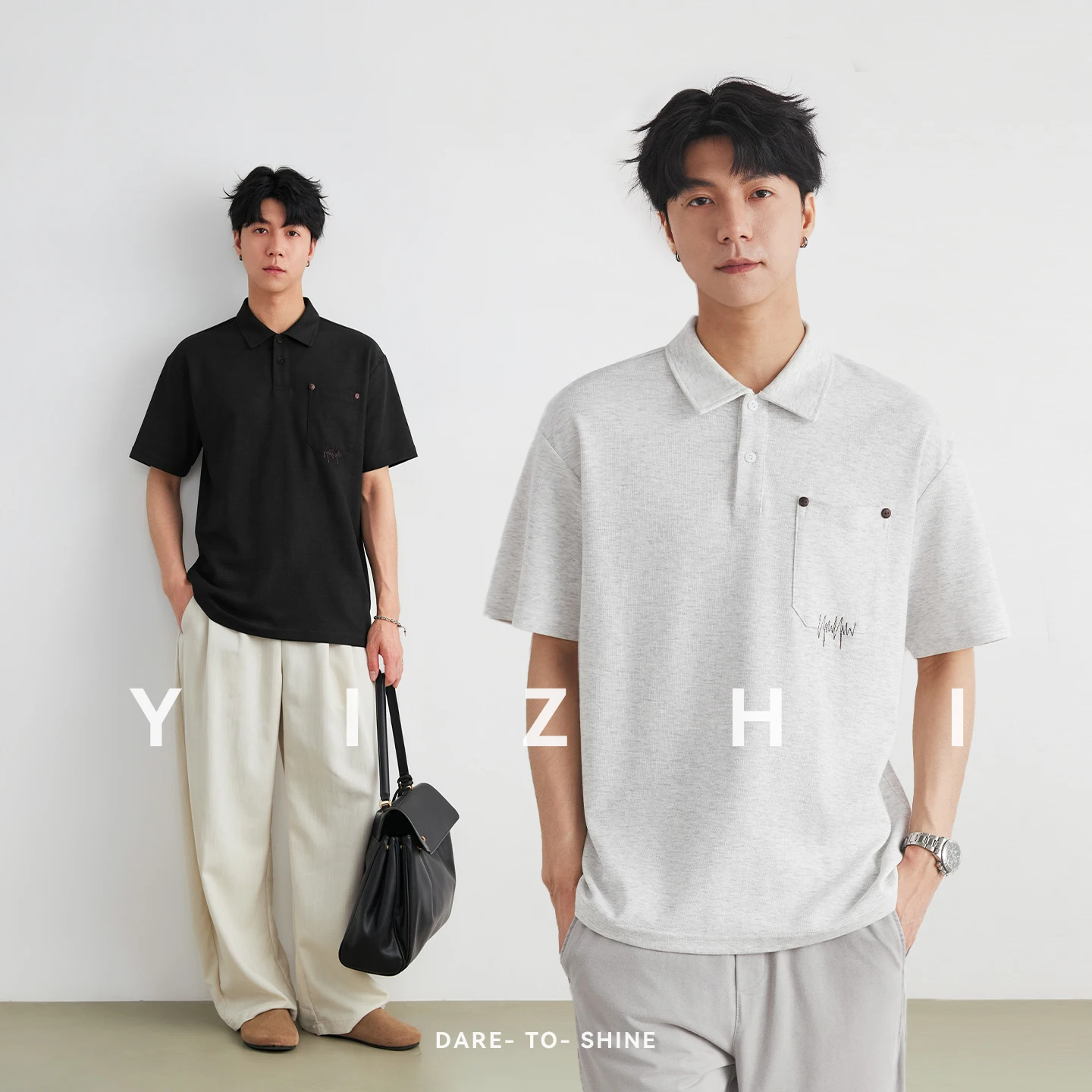 

Men's Pocket Button Decor Polo Shirt 2026 Summer Crew Neck Simple Drop Shoulder Commute Versatile Knit Tee