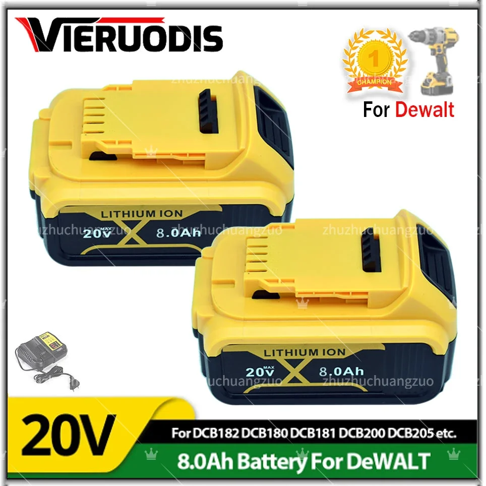 

20V 6.0Ah 8.0Ah Lithium Battery for DeWalt power Tools DCB184 DCB200 DCB205 rechargeable electric tool set 20v 8000mah Battery