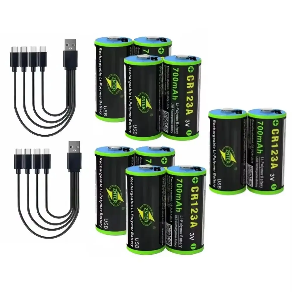 

10pcs/lot ZNTER CR123A rechargeable battery 700mAh 3.0V USB lithium battery smoke alarm measuring instrument special battery