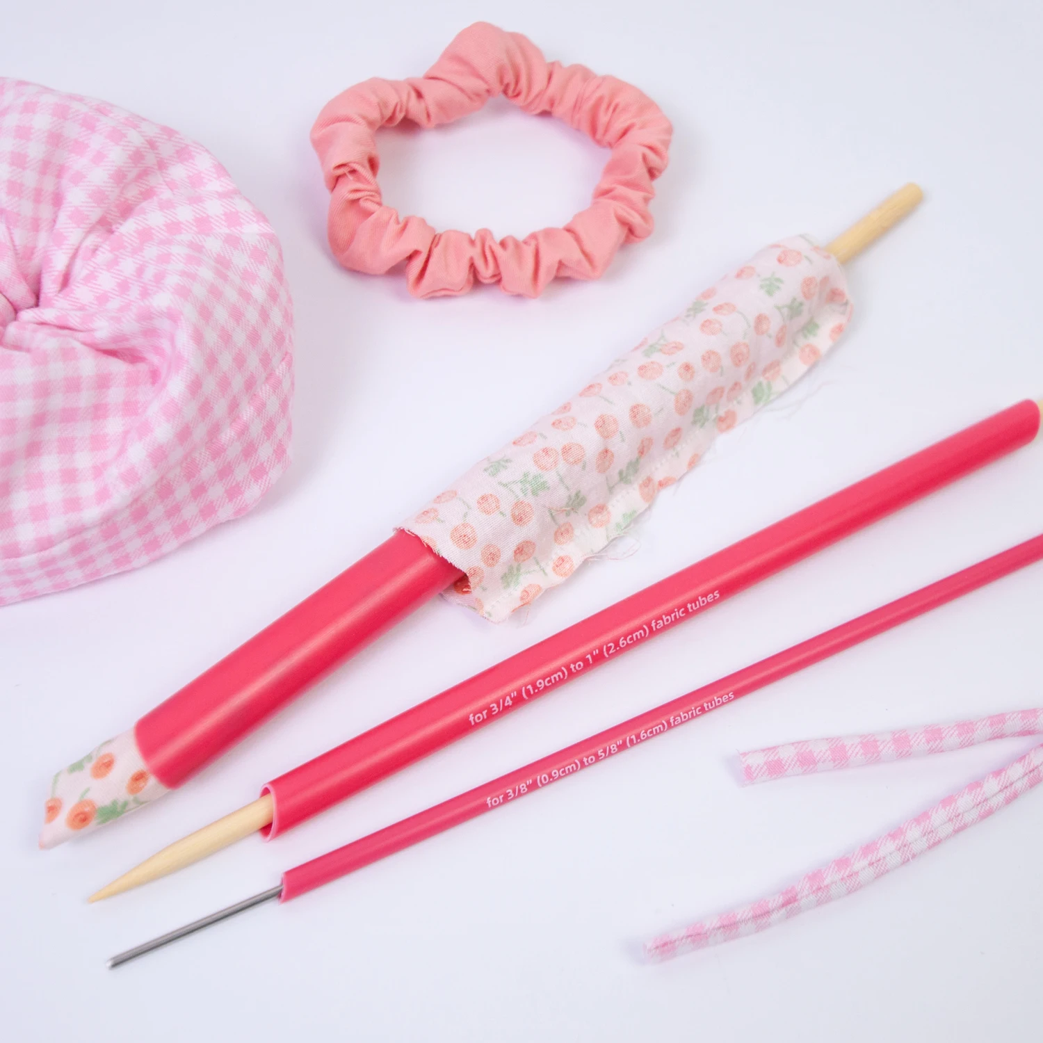 Conjunto de virador de tubo de tecido rosa de 3 tamanhos - Ferramenta inversora de costura profissional para fabricação de correias e cabos