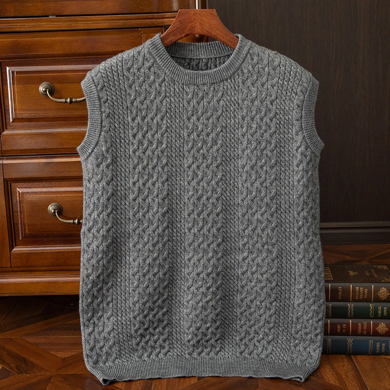 New Autumn and Winter Sleeveless Cashmere Vest Men Work Sweater Solid Color Knitted Thickened Vest Men High Quality