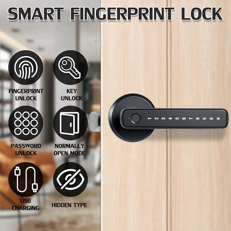 Tuya Fingerprint Smart Door Lock Password Electronic Lock Tuya APP Remote Unlock Entry Door Knobs Lock For Bedroom Home Durable