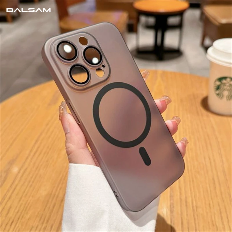 Magsafe manyetik kablosuz şarj kılıf için Ultra ince iPhone 13 11 12 14 15 Pro Max artı mat temizle sert PC Lens Film kapak