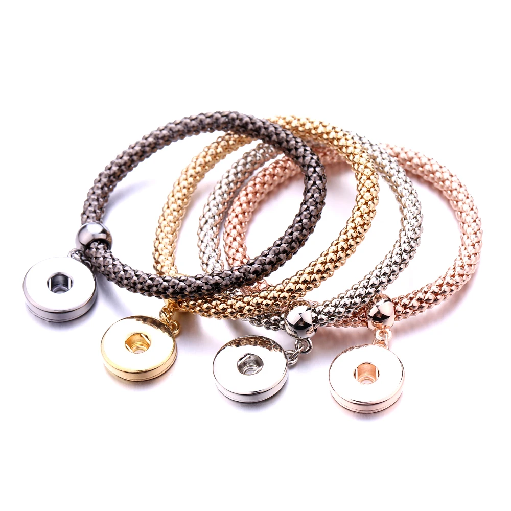 10pcs/lot Wholesale Metal 18mm Snap Button Bracelet Bangles Silver Gold Color Snap Bracelet Fit 20mm 18MM Snap Buttons Jewelry