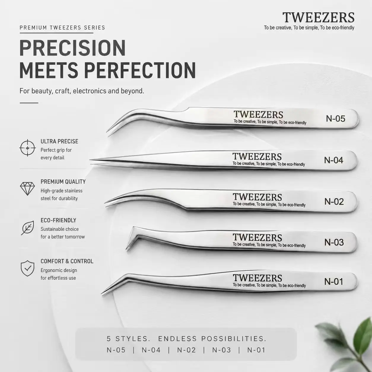 1/2/5pcs Stainless Steel Eyelash Extension Tweezers Set, Precision Lash Applicator Tools For Volume & Classic Lashes