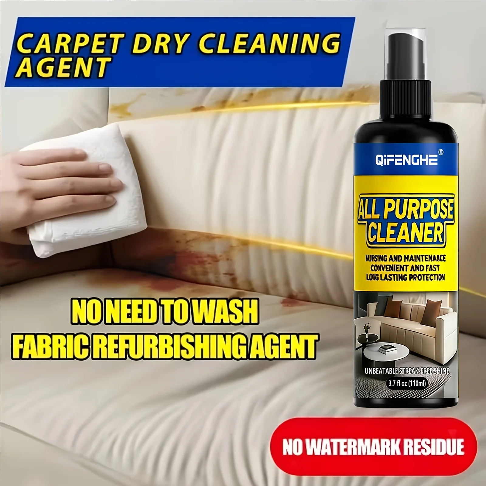 Multi-Surface All-Purpose Cleaner Spray with Microfiber Towel - Stain Remover for Fabric Sofa Carpet Upholstery No-Wash Cleaning view 4