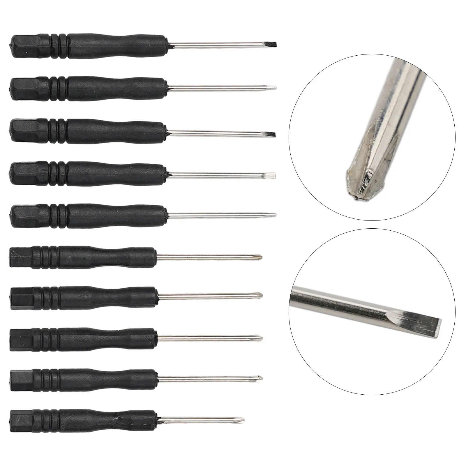 10Pcs 3.22Inch Small Screwdriver Set Black Handle Cross/Slotted Screwdriver Repair Tool For Disassemble Toys