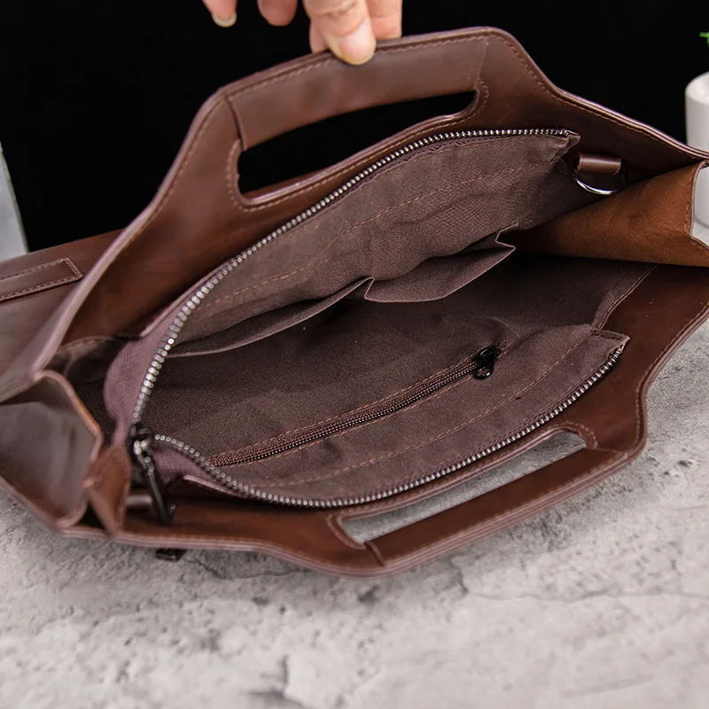 Retro Crazy Horse Pu Leather Business Briefcase Men Handbag Men's Laptop Bag Male Briefcase Hand Bag Document Envelope Bag