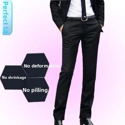 

Casual Business Style Men's Iron-Free West Pants Black Slim Fit Work Trousers Youth Casual Suit Pants Long Polyester Fiber