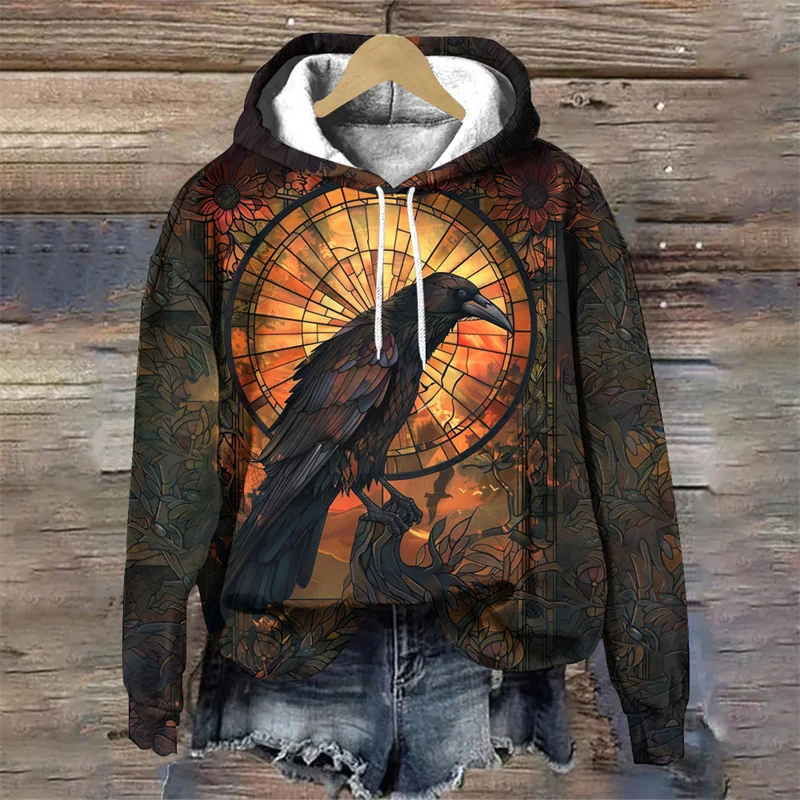 Ghost Crow Pattern Hoodie For Men Halloween 3D Printed Long Sleeves Casual Pullover Streetwear Tops Hoodies Unisex Sweatshirt