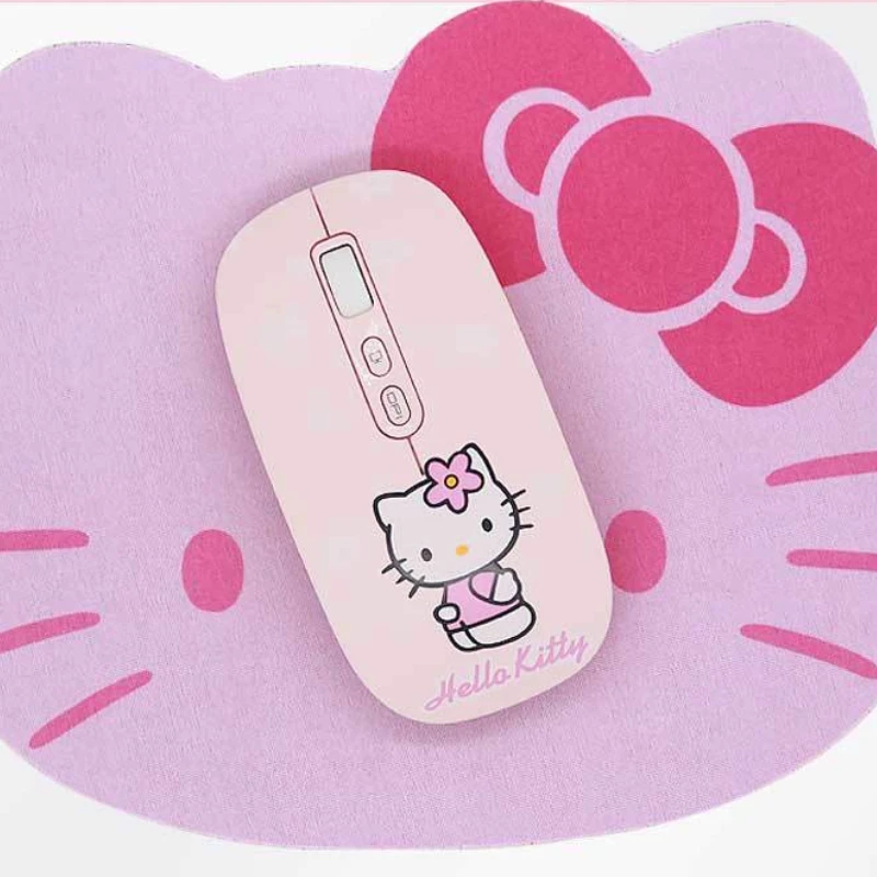 Kawaii sanrio olá kitty portátil dos desenhos animados sem fio bluetooth recarregável mouse bonito fino botão mudo mouse presente especial