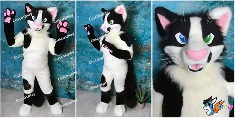 

Black White Fursuit Husky Fox Dog Mascot Costume Halloween Christmas Fancy Party Animal Cartoon Character Outfit Suit