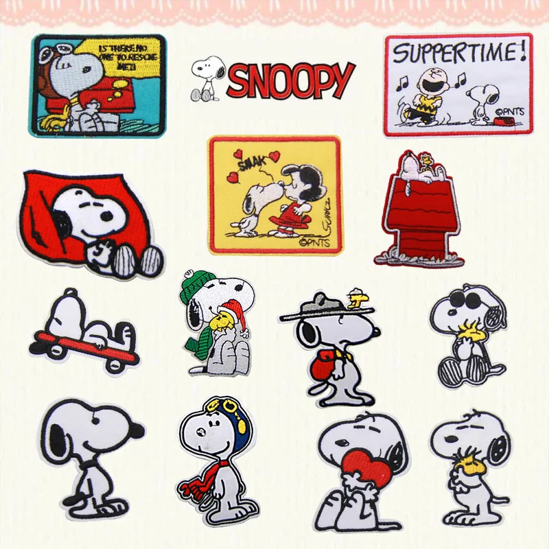 Snoopy Kawaii Embroidery Patches Children's Cartoon Anime Cute Dog Cloth Stickers Clothes Bag Decoration Patch Repair Holes Gift