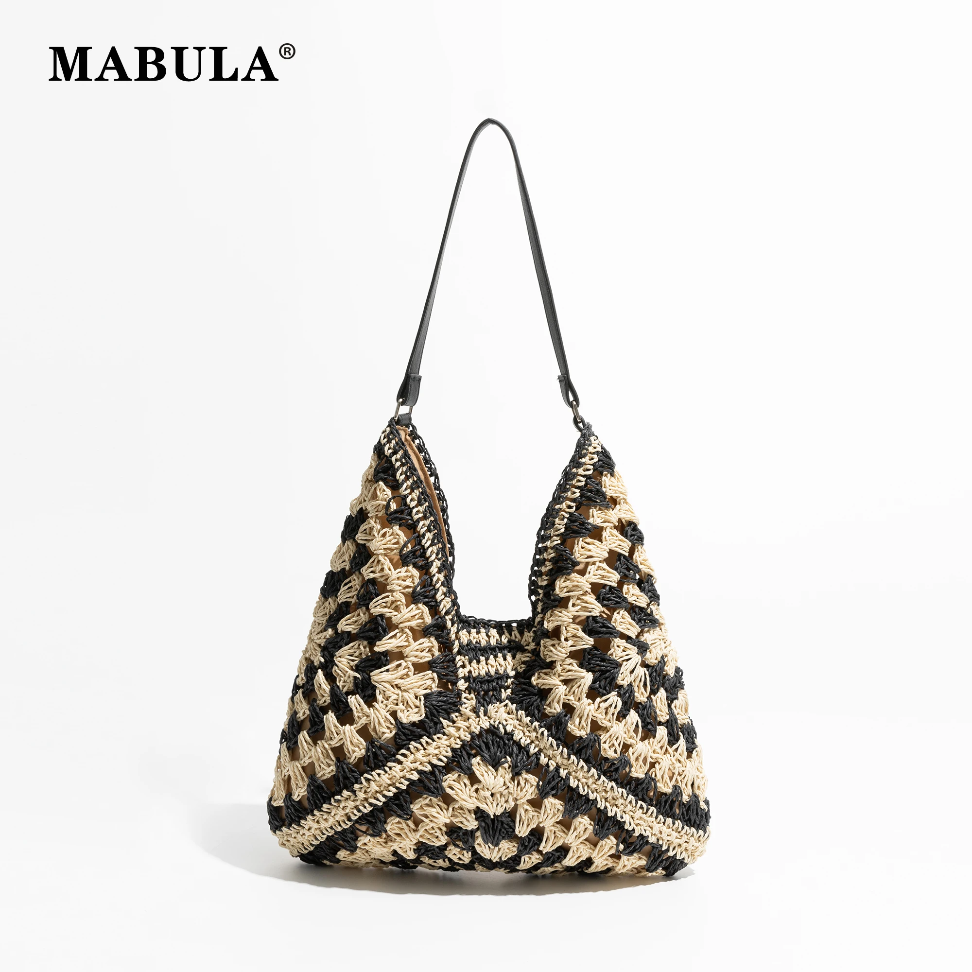 MABULA Hasp Female Weave Beach Handbag Summer Bohemian Straw Hobo Shoulder Purse Fashion Vacation Big Capacity Purse