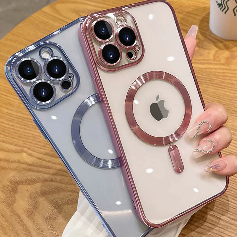 Fashion Magnetic Cases For Magsafe For iphone 15 11 13 12 14 Pro Max XR X XS Plating Clear Soft Silicone Wireless Charging Cover