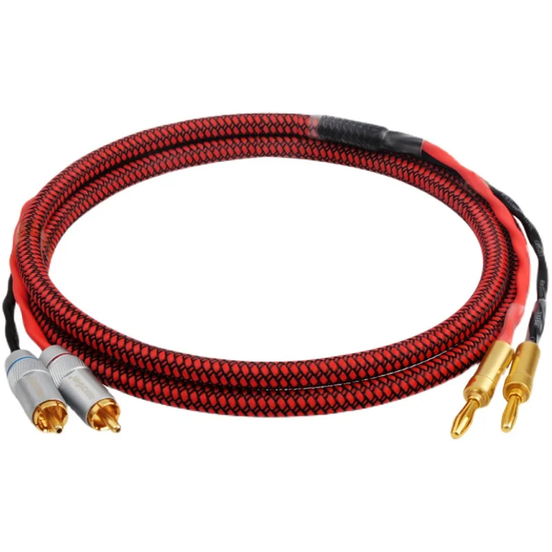 Fever Pure Copper 2RCA To 2 Banana Head Audio Speaker Cable 6N OFC Power Amplifier Connection Interface Cable