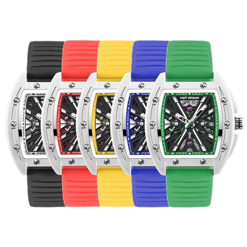 Новые мужские полые водонепроницаемые светящиеся взрывные механические часы в форме бочонка